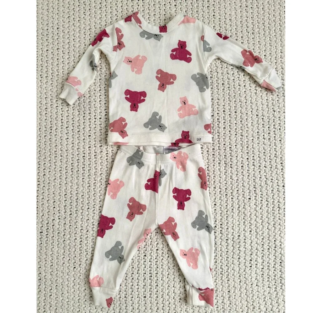 Baby Girl Teddy Bear Organic Cotton Pajama Set Size 3-6 Months